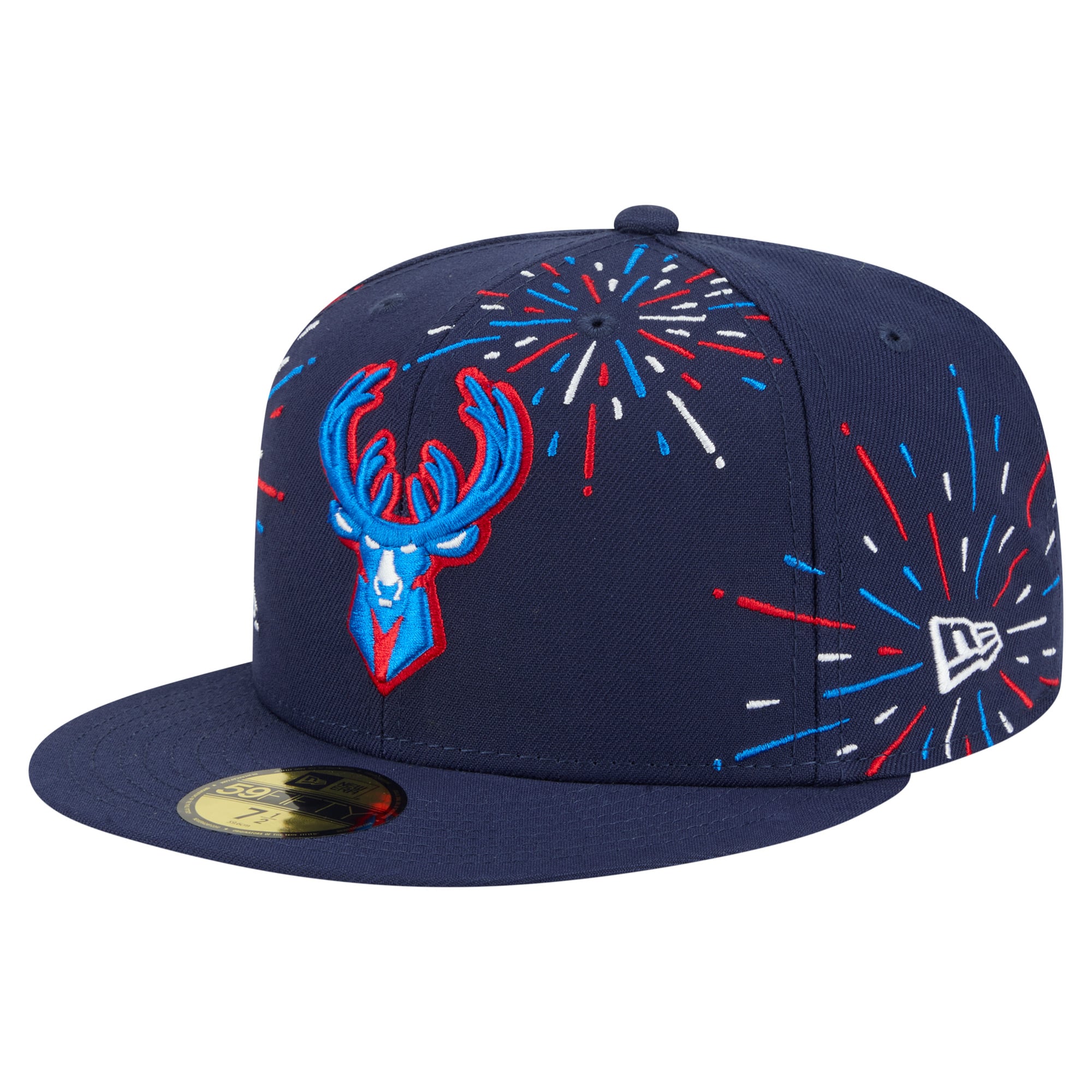 Men's New Era Navy Milwaukee Bucks Americana Fireworks 59FIFTY Fitted Hat